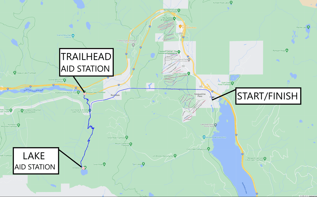 Course map showing Hyak Trailhead through the Snoqualmie Tunnel to Annette Lake